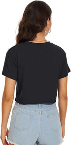 Womens Summer Crop Tops Short Sleeve Round Neck T-Shirts Loose Fit Casual Blouse