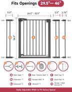 36.2" Extra Tall Baby Gate for Stairs, 29.5-46" Wide Dog Gate for Doorways, Walk Thru Auto Close Metal Child Gate for The House, Stairs and Doorways, Pet Gate Pressure Mounted Dog Gate Indoor (Black)