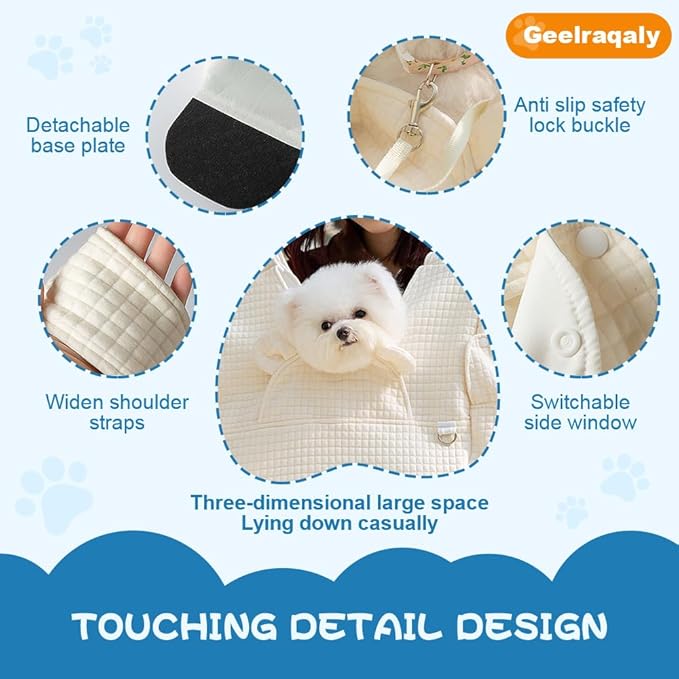 Sling Carrier for Carry Small Dogs and Cats,Soft Waffle Pattern Portable Pet Front Backpack，Reducing Back Pain, for outings,Travel, for Small Pet Up to 13lb,White