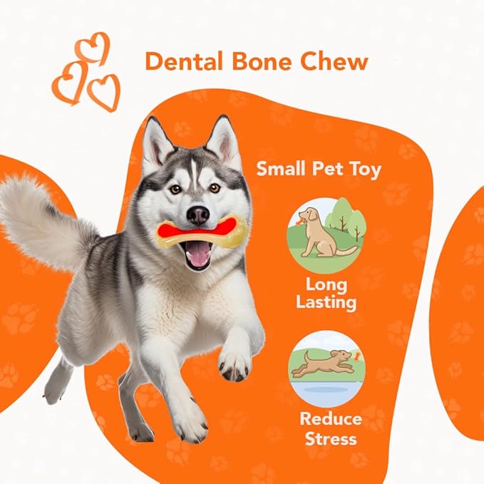 Dental Bone Chew Pet Toy Medium, Bacon-Scented Durable Dog Toys for Aggressive Chewers, Orange
