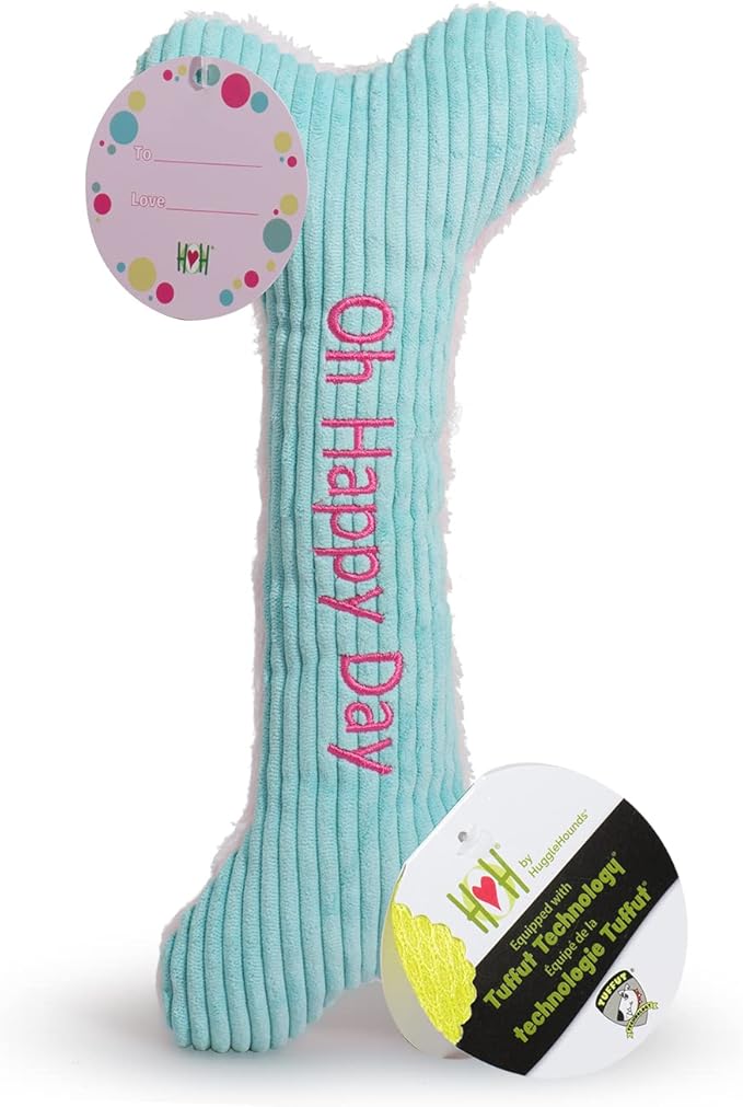 HuggleHounds Plush Dog Toy - Fuzzy Birthday Dog Toy, Plush Soft Fleece, Interactive Durable Stuffed, for Small and Large Breeds with Squeaker - Birthday Bone