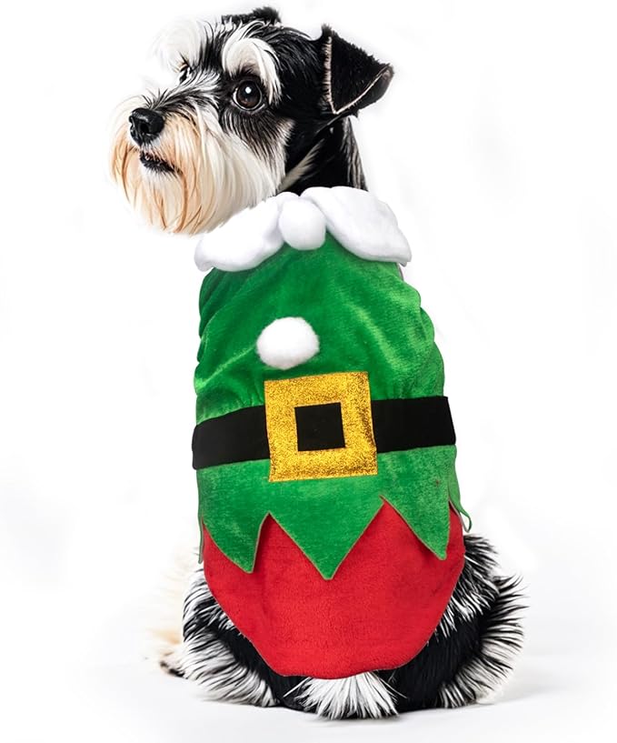 Funny Elf Dog & Cat Costume - Christmas Party Outfit, Winter Coat for Dogs & Puppies (S)