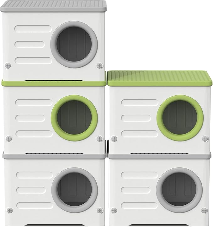 Plastic Outdoor Cat House Weatherproof&Insulated,Waterproof Elevated Cat Shelter Stackable Pet House Cat Wave for Outdoor Indoor Use with Bed Cushion (Green)