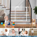 29-34 Inch Wide Baby Gate for Stairs Dog Gate Indoor Pressure Mounted No Drill Safety Child Gates for Kids or Pets Auto Close Pet Gates White
