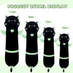 Long Plush Toy Cat Pillow Cute Plush Cat Toy Doll Stuffed Animal Cat Hugging Pillow for Sleeping Gift for Kids and Girls(Black&Green,70cm/27.5in)
