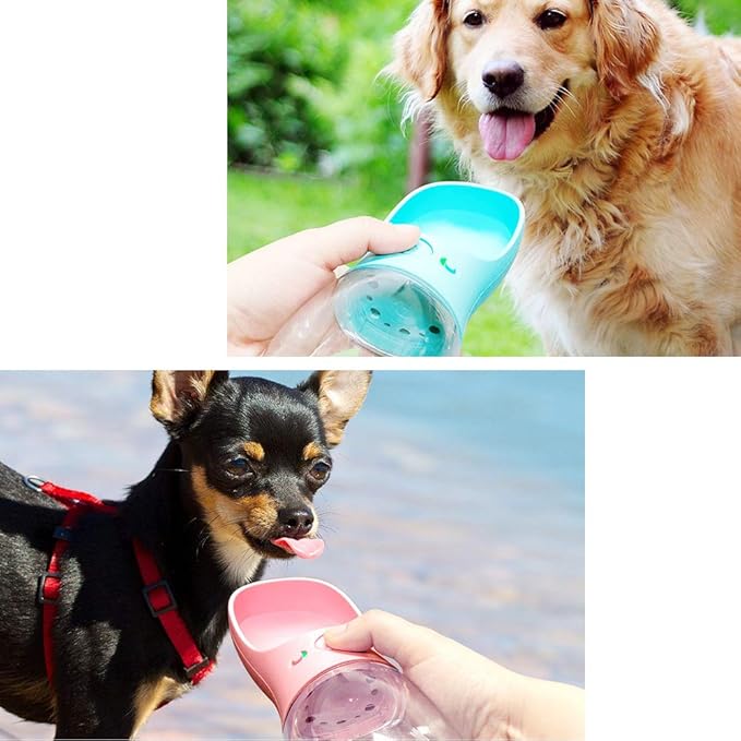 550 ml / 18.6 oz Portable Dog Water Bottle, Water Bottle with Drinking Feeder for Dogs, Water Dispenser for Dogs in Walking, Hiking & Traveling (Pink)