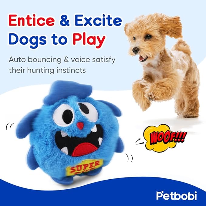 Petbobi Upgrade Dog Toys Interactive Monster Plush Ball Shake Squeak Crazy Bouncer Toy Exercise Electronic Toy for Puppy Motorized Entertainment for Pets