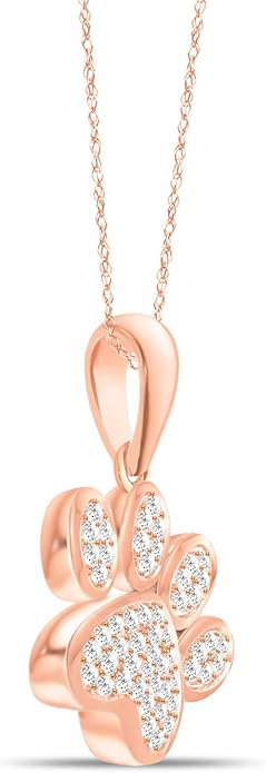 Diamond2Deal 10K Solid Gold Diamond Dog Paw Print Pendant Rope Chain Necklace 18inch (1/8Ct/ I2,H-I)