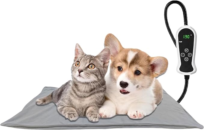 TJOY Pet Heating Pad Electric Heating Pad for Dogs and Cats Indoor Warming Mat Heated Pet Bed with Auto Power Off (M:22''x18''(Gray))