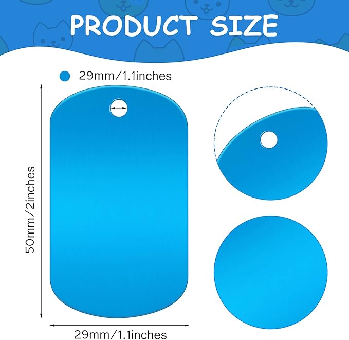 Ferraycle 100 Pieces Aluminum Dog Tags, Blank Discs for DIY Decorative Craft Pet Tags, Metal Stamping, Multicolor, 50 x 29 x 1 Mm, 3 mm Hole