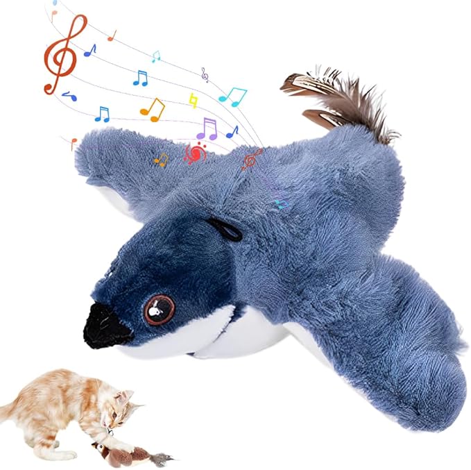 2026 New Interactive Chirping Bird Cat Toy, Flying Bird Cat Toy Stimulating Play for Bored Indoor Kittens Cats (Color-C)