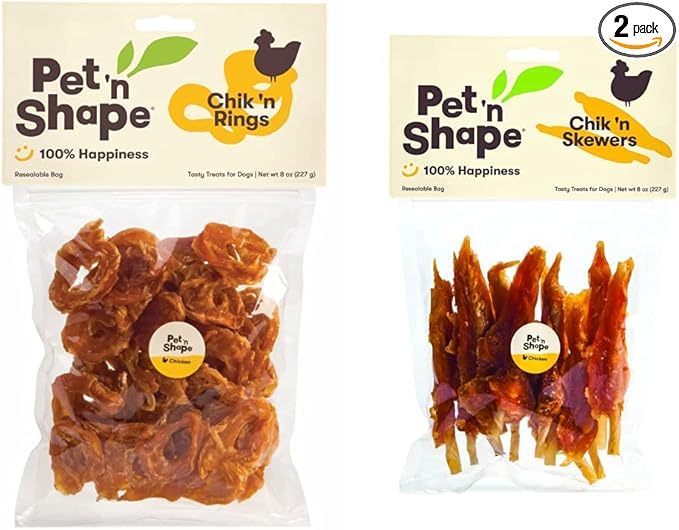 Pet 'n Shape Chicken Dog Treats Bundle - Chik 'n Rings (8 Oz) + Chik 'n Skewers (8 Oz)