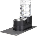 RIZZARI Automatic Cat Water Dispenser: Black 7L Elevated Fountain - Stainless Steel Gravity Feeder - Splash Guard Mat