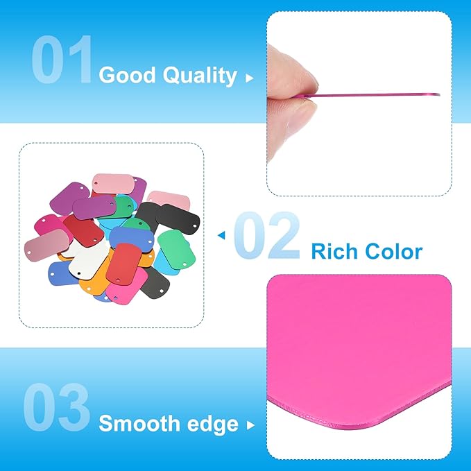 MECCANIXITY Blank Dog Tags Rectangle Blank Aluminum Blank Keychains Laser Engraving Blanks ID Name Tag Metal Personalized Pet Tags for DIY Crafts Rose Red, 300 Pack