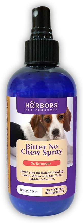 Harbor's Bitter No Chew Spray | 3 X Strength Chewing Deterrent Spray | Anti Chew Behavior Training Aid | Stops Destructive Chewing and Licking of Shoes, Bandages, Paws, Fur & Furniture | Made in USA