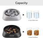 MateeyLife Slow Feeder Dog Bowls 2PCS, Anti-Choking Puzzle Dog Food Bowls, Anti-Slip Interactive Feeding Slow Down Eating, Bloat Stop Maze Dishes for Medium Large Breeds Gray&Black