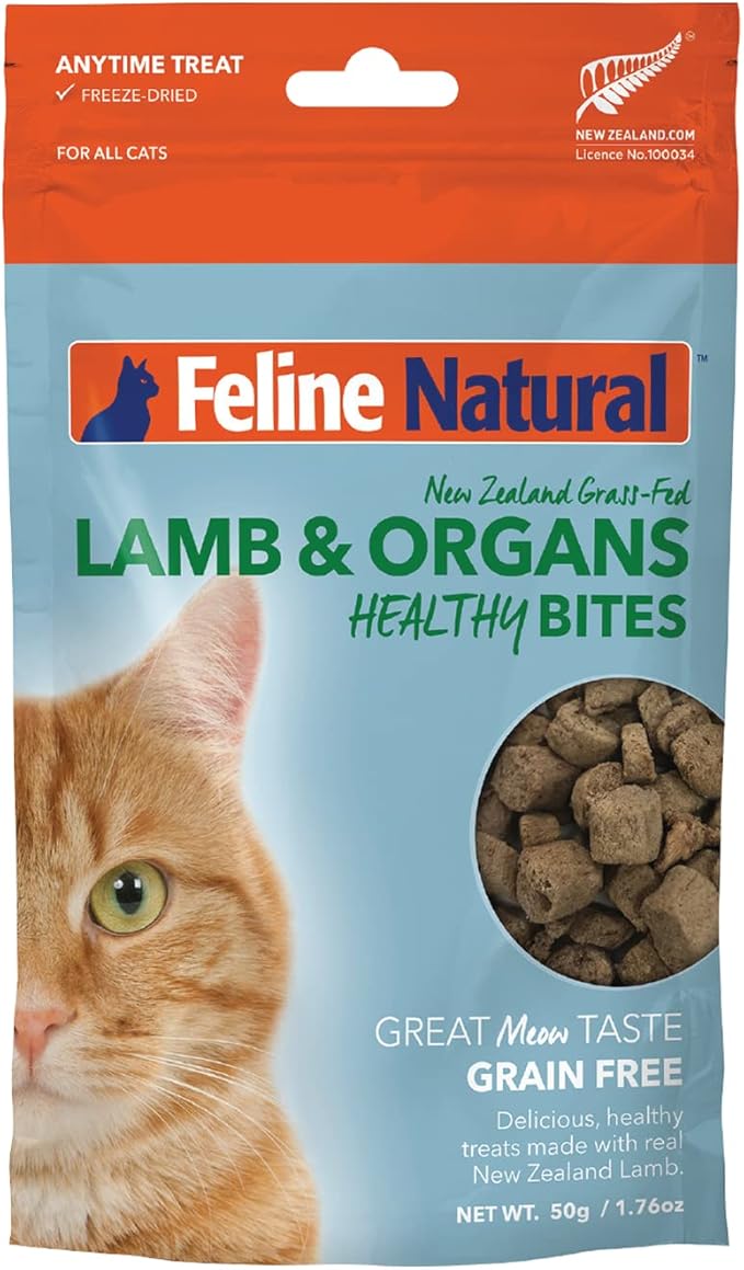 Feline Natural Freeze Dried Cat Treats – New Zealand Single-Source Protein Treats for Cats - Grain-Free Healthy Cat Snacks, Lamb Bites, 1.76oz
