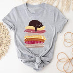 Womens Vintage Graphic Tee Shirt Cat Print Short Sleeve Loose Tunic Tops Gothic Oversized Punk Baggy Shirts