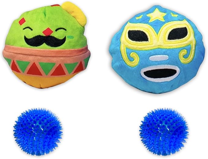 Flourish Pets 2 in 1 Multi-Layer Chew Toy for Active Dogs | Non-Toxic BPA Free Double Stitched Soft Fabric Exterior Dog Toys | Long-Lasting Dog Plush Toys – Cinco de Mayo 3.5" (2 Pack)