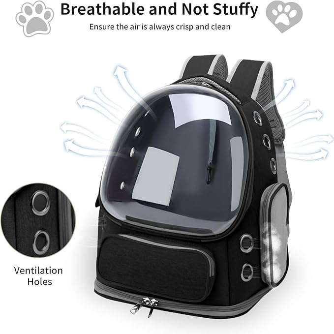 Cat Backpack Carrier for Cats and Small Dogs, Breathable Cat Bubble Backpack, Airline Approved Pet Travel Carrier for Hiking Camping Outdoor(Black)