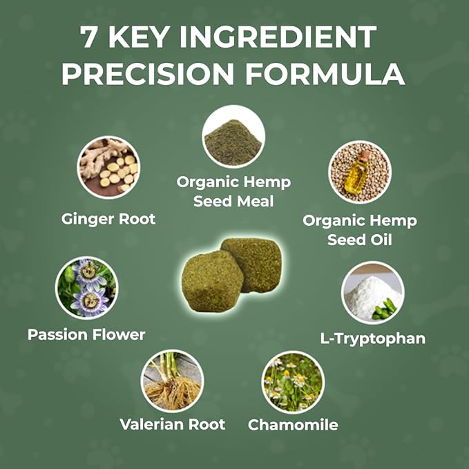 Calming Hemp Chews for Dogs - Relieve Anxiety & Stress - Organic Hemp, Chamomile, Protein Powder, Valerian Root - Natural Calming Aid - Vet Formulated, USA Made - Duck Flavor - 120 Count