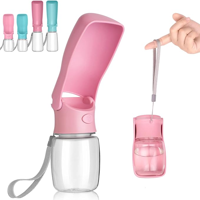 Foldable Dog Water Bottle - Portable Dispenser | Leak Proof & Food Grade Plastic Travel | Pet Water Bottle for Dog Cat Outdoor Walking Hiking Travel(Pink, 12oz)