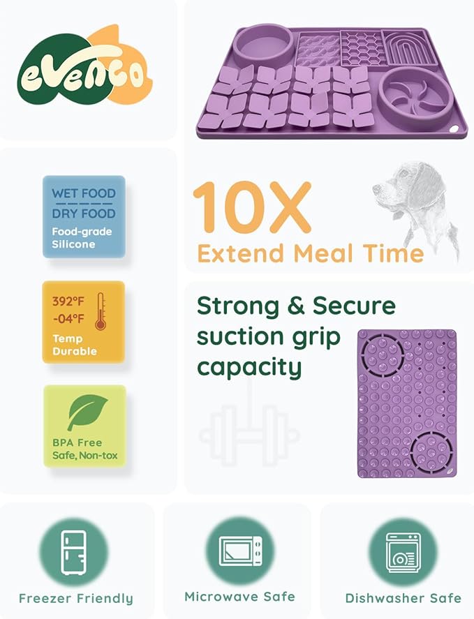 Slow Feeder Bowl, Silicone Lick Mat with Suction Cups for Dog Cat, Snuffle Mat for Pet Smell Training, Puzzle Toys for Bored Puppy, Interactive Sniff Mat for Slow Eating and Keep Busy, Purple