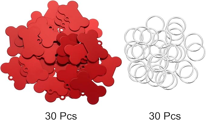 MECCANIXITY Bone Shaped Dog Tag Pet ID Tags, 38mmx25mm/1.5" x1 Metal Red Blank Dog Tags Cat Tags with Ring for Dog Cat, Pendant Crafts, Pack of 30
