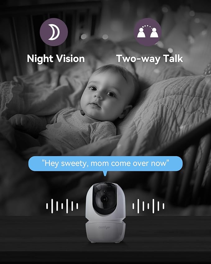 7" HD Split-Screen Baby Monitor with 2 1080P Cameras, 120 Hrs 6000mAh Battery Runs 5 Days in VOX Mode, No WiFi Monitor with a Flexible Bracket, 2 Way Audio, Remote PTZ, Auto Night Vision