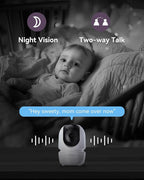 7" HD Split-Screen Baby Monitor with 2 1080P Cameras, 120 Hrs 6000mAh Battery Runs 5 Days in VOX Mode, No WiFi Monitor with a Flexible Bracket, 2 Way Audio, Remote PTZ, Auto Night Vision