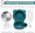 Dog Bowls, Cat Food and Water Bowl Set with Water Dispenser and Stainless Steel Bowl for Cats and Small Dogs - Dark Green