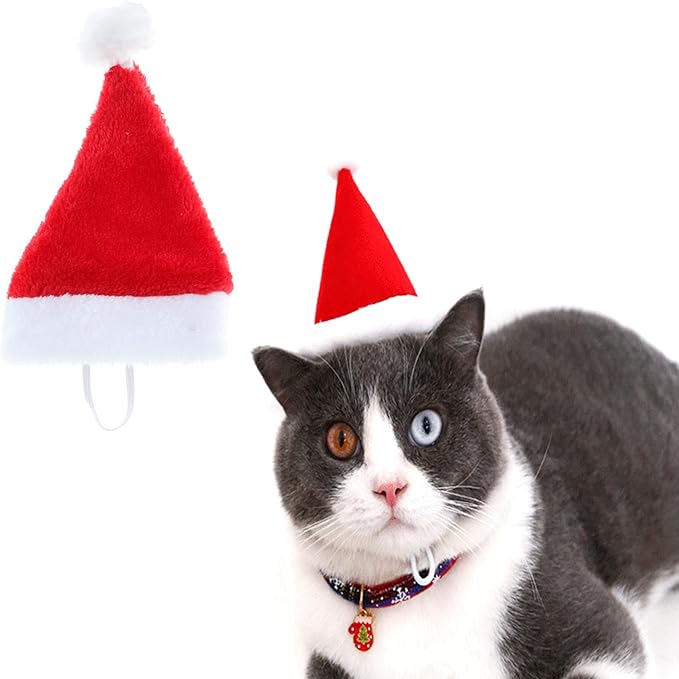 Christmas Cat Costume - Santa Hat Outfit for Small Dogs & Cats | Festive Pet Santa Suit with Red Velvet Cape & Bell | Cute Xmas Holiday Costume Accessories (Red, Small)