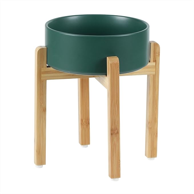 Ceramic Raised Dog Bowl Set, Elevated Dog Bowl with Stand, Food and Water Bowl for Large Breed Dogs, Weighted Dog Dishes, Pet Bowl(8.2'',60OZ, Green)