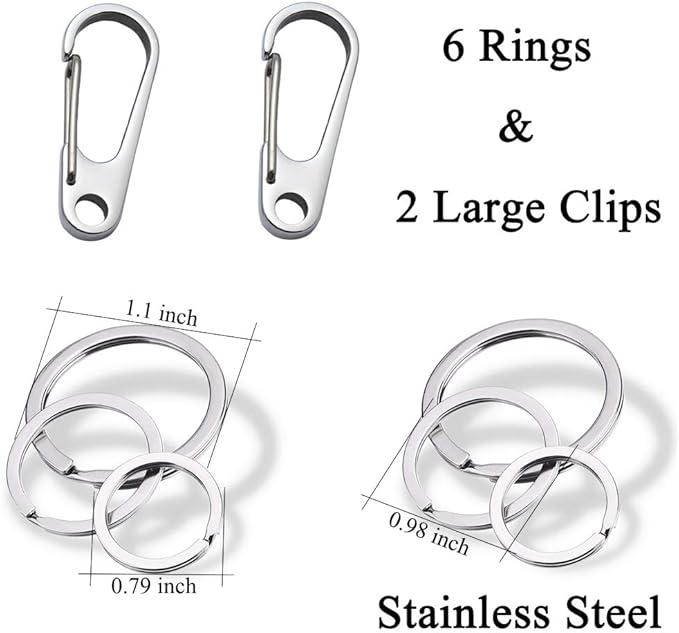 IVIA Dog Tag Clips / 2 Pack/Multiple Size 304 Stainless Steel Quick Clip with Rings/Easy Change Dog Cat ID Tag Holder for Small pet Collars and Harnesses.(2 Large Silver)