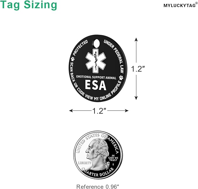 MYLUCKYTAG QR Code ESA Emotional Support Dog ID Tag - Pet Online Profile - Scan QR Receive Instant Pet Location Alert Email