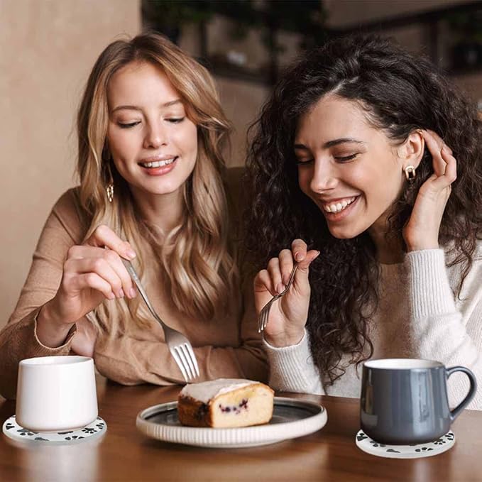 oFloral Dog Paws Cute Coasters for Drinks Animal Grey Footprints Cups Place Mats for Home Decor Set of 2, 4 Inch