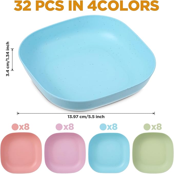 32 Pcs Fatigue Relief Cat Bowl 5.5 Inch Shallow Cat Food Dish Tray Wet Feeding Bowls Wide and Small Pet Plates for Short Legged Kitten,Ferrets,Kitten Shelter(Blue, Green, Pink, Beige)