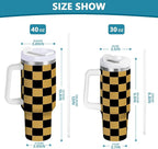 Boccsty Black Gold Squares Checkered Insulated Tumblers Reusable Stainless Steel Tumbler 40 oz Cup Coffee Travel Mug Water Bottle with Handle & Flip Straw for Home Office Car