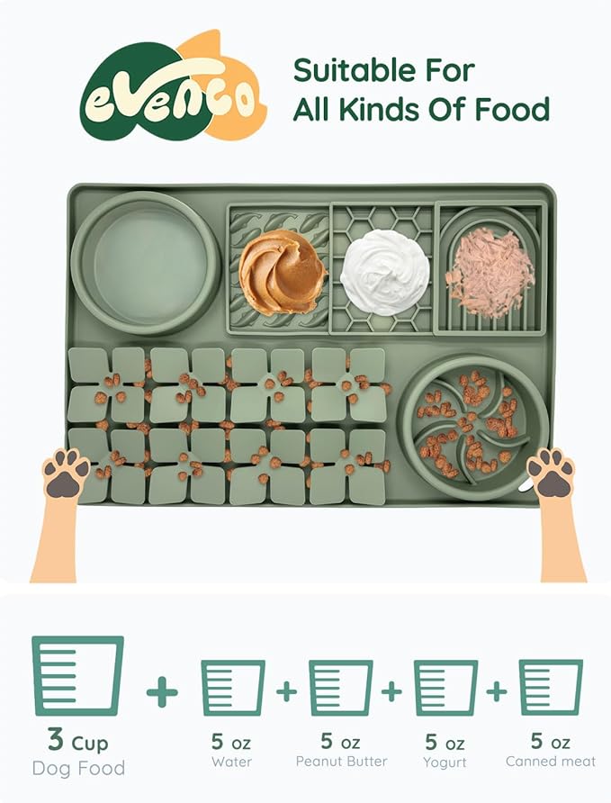 Slow Feeder Bowl, Silicone Lick Mat with Suction Cups for Dog Cat, Snuffle Mat for Pet Smell Training, Puzzle Toys for Bored Puppy, Interactive Sniff Mat for Slow Eating & Keep Busy, Dark Green