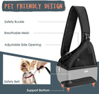 SlowTon Pet Dog Sling Carrier, Hands Free Hard Bottom Papoose Small Animal Puppy Up to 6 lbs Travel Bag Tote Breathable Mesh Support Adjustable Padded Strap Pocket Safety Belt(Widened Black)