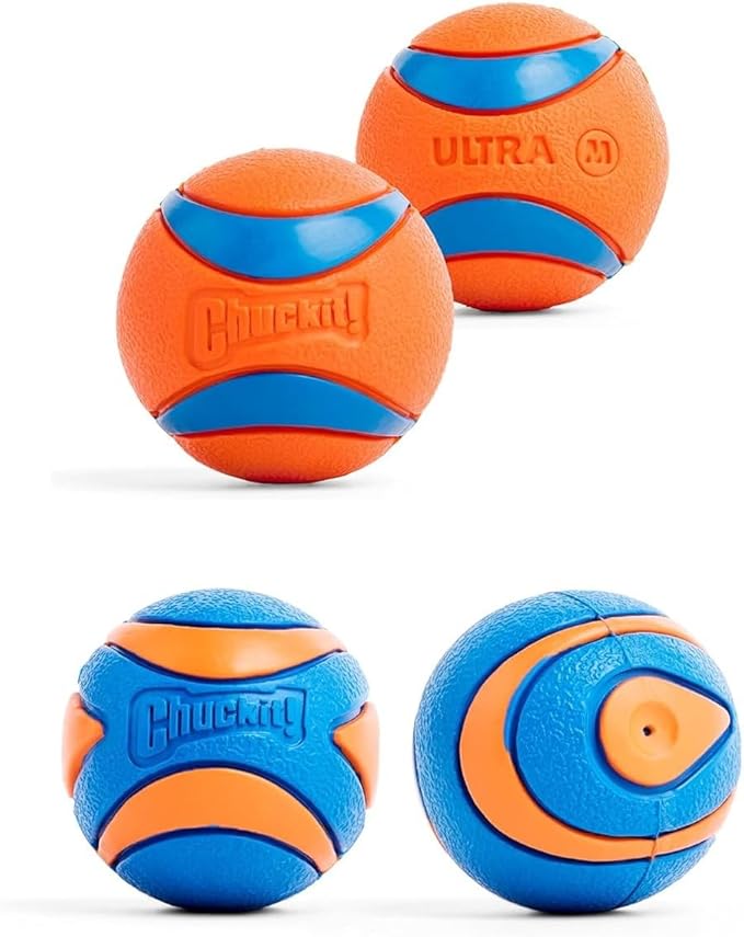 Chuckit! Ultra Ball Dog Toy - Medium Bouncy Fetch Balls for Dogs 20-60 lbs - Made from Durable Rubber - Floating Water Pet Toys - Size Medium - 2.5-inch Diameter - Pack of 4