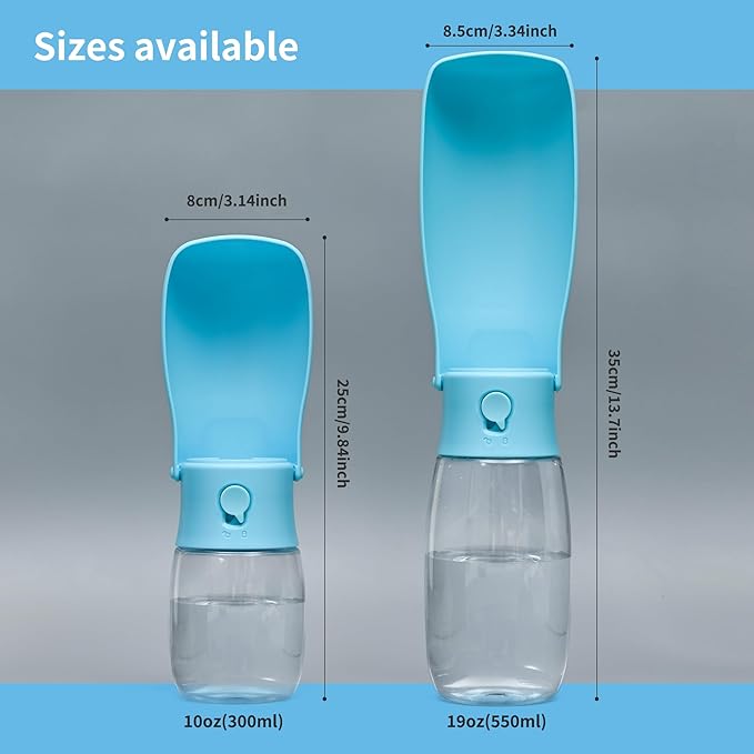 Dog Water Bottle, Leak Proof Portable Puppy Water Dispenser, Travel Puppy Water Bowl, Foldable Transparent Dog Water Bottle for Pets Outdoor Walking, Hiking, Travel, Food Grade Plastic - 10oz Blue