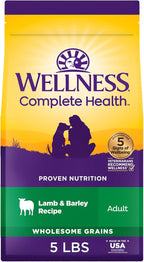 Wellness Complete Health Dry Dog Food with Grains, Natural Ingredients, Made in USA with Real Meat, All Breeds, For Adult Dogs (Lamb & Barley, 5-Pound Bag)