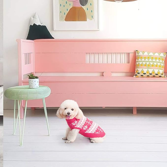 KOOLTAIL Cable Knit Dog Sweater Turtleneck, Cold Weather Pullover Classic Knitwear, Snowflake Pattern Thick Warm Winter Pet Clothes, Dog Christmas Sweater for Small Medium Large Dogs Girl, Pink SM