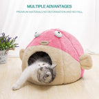 Cat Beds for Indoor Cats - Cat Bed Cave with Removable Washable Cushioned Pillow, Soft Plush Premium Cotton No Deformation Pet Bed, Lively Pufferfish Cat House Design, Pink, Multiple Sizes(S)