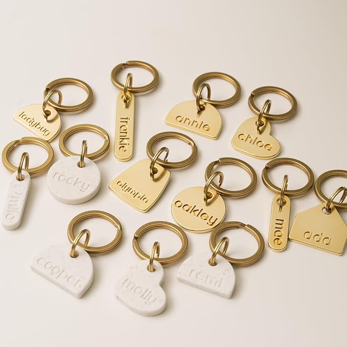 Solid Brass PET TAG - Modern, Minimal Pet IDs. Durable, Lifetime Tags with deep Cut Text. Includes Space for Two Phone Numbers. (Long)