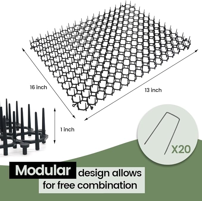 20 Pack Cat Deterrent Mat with Spikes, 16 x 13 inch Humane Cat Repellent Mat to Protect Plants, Sofas & Doorways, Safe & Effective Animal Barrier