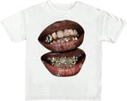 Verdusa Women's Lips Print Graphic Tees Y2k T Shirts Summer Crew Neck Vintage Going Out Tops