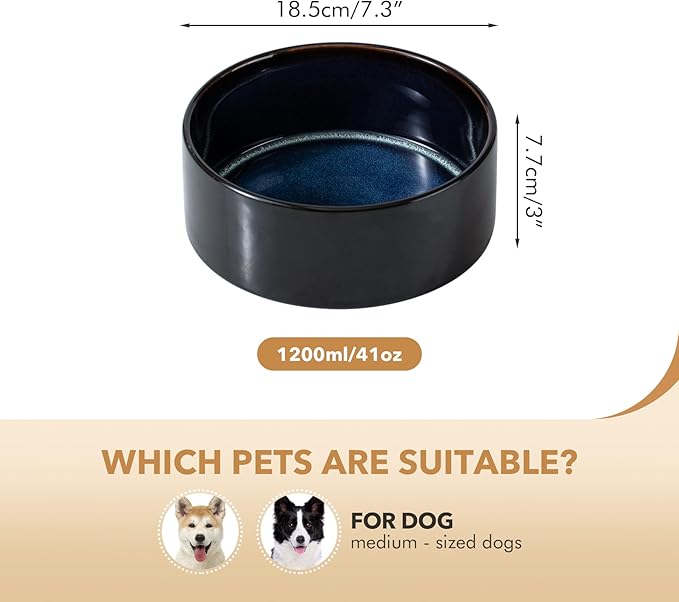 Ceramic 7.3inch Dog Bowl for Medium Breed Dogs, Anti-Slip and Weighted Pet Food and Water Dishes (Single Bowl, Starry Sky)
