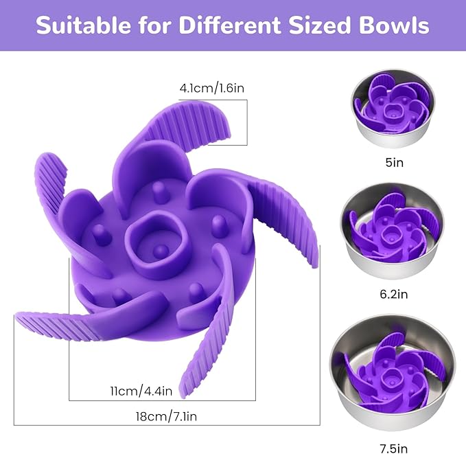 MateeyLife Slow Feeder Dog Bowls Insert with Suction Cups, Cuttable Design for Large & Medium Breeds, Fit for Regular Elevated, Compatible with Metal and Ceramic Dog Bowls for Slow Eating (Purple)